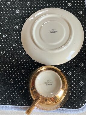 Atlas Satin Gold Cream Teacup and Saucer Set with case